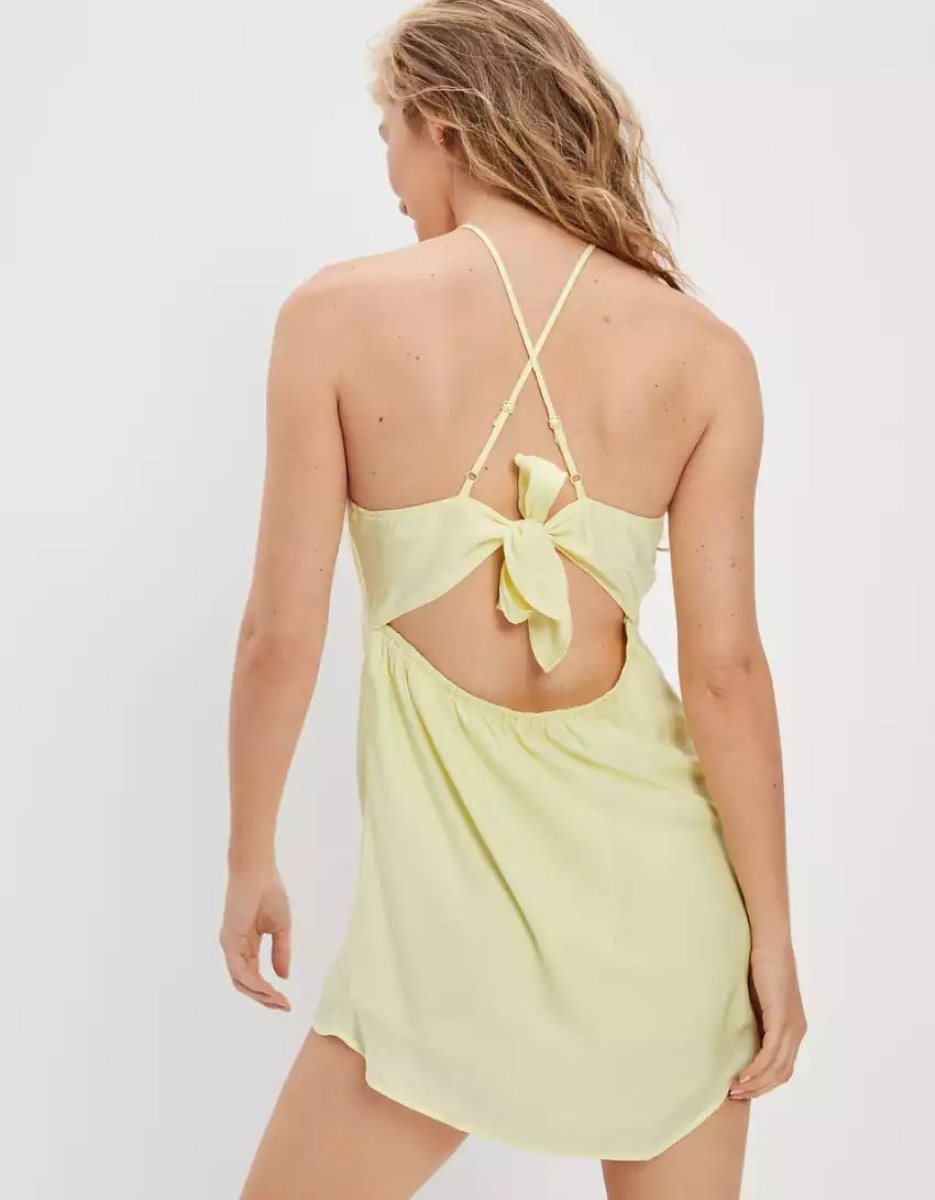 Mini Robe American Eagle AE Silky Halter Jaune Femme | IGU-05162607